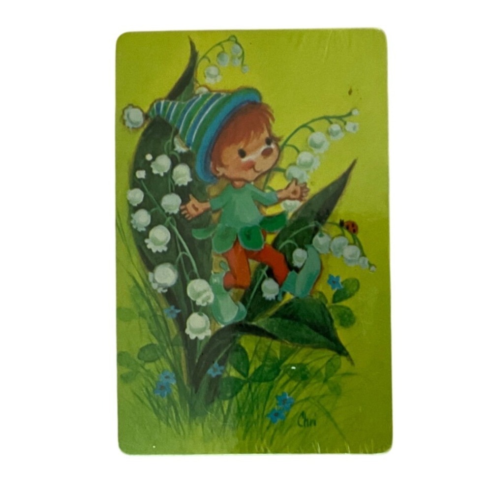 Vintage Trump Joker Swap Playing Card Gnome Lily of the Valley Chri Art Jester